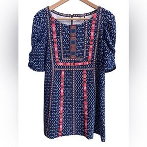 ANTHROPOLOGIE x Akemi + Kin Boho Embroidered Indie Tunic Top Sz S Navy Blue Folk